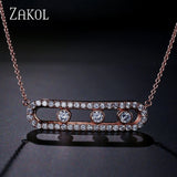 ZAKOL Luxury Pendant White CZ Move Stone Wedding Pendant Long Chain Necklace