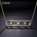 ZAKOL Luxury Pendant White CZ Move Stone Wedding Pendant Long Chain Necklace