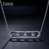 ZAKOL Luxury Pendant White CZ Move Stone Wedding Pendant Long Chain Necklace