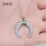 ZAKOL Cubic Zirconia Moon Pendant Necklaces