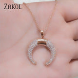 ZAKOL Cubic Zirconia Moon Pendant Necklaces