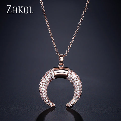 ZAKOL Cubic Zirconia Moon Pendant Necklaces