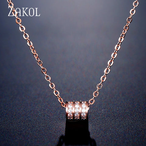 ZAKOL Exquisite Cubic Zircon Crystal Circle Pendant Necklace