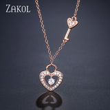 ZAKOL Romantic Cubic Zirconia Heart Shaped Pendant Necklace