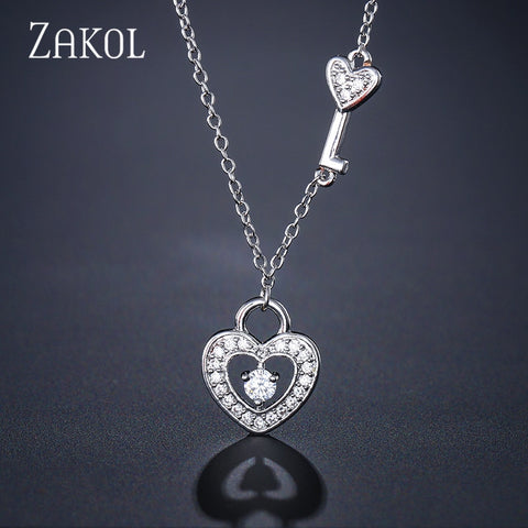 ZAKOL Romantic Cubic Zirconia Heart Shaped Pendant Necklace