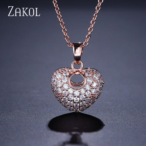 ZAKOL Cubic Zirconia Heart Shape Pendant Necklaces