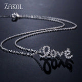 ZAKOL Top Quality Zirconia Love Heart Chain Necklace Pendant