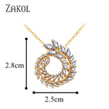 ZAKOL Trendy 3 Color Wicker Shape Clear AAA+ Zirconia Pendants Necklaces