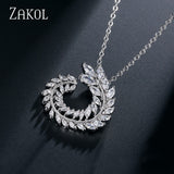 ZAKOL Trendy 3 Color Wicker Shape Clear AAA+ Zirconia Pendants Necklaces