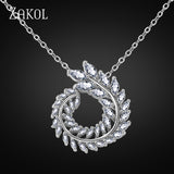 ZAKOL Trendy 3 Color Wicker Shape Clear AAA+ Zirconia Pendants Necklaces