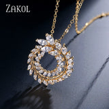 ZAKOL Trendy 3 Color Wicker Shape Clear AAA+ Zirconia Pendants Necklaces