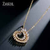 ZAKOL Trendy 3 Color Wicker Shape Clear AAA+ Zirconia Pendants Necklaces