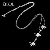 ZAKOL Cubic Zirconia Stars Sweet Romantic Simple Pendant Necklace