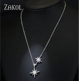 ZAKOL Cubic Zirconia Stars Sweet Romantic Simple Pendant Necklace