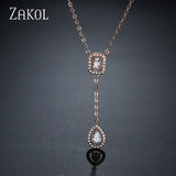 ZAKOLSimple square drop-shaped zirconia pendant Charm necklace