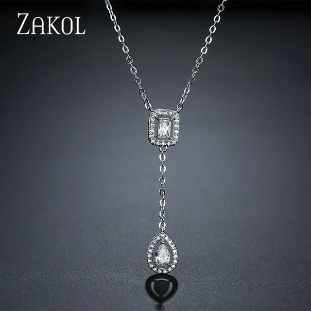 ZAKOLSimple square drop-shaped zirconia pendant Charm necklace