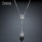 ZAKOLSimple square drop-shaped zirconia pendant Charm necklace