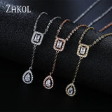 ZAKOLSimple square drop-shaped zirconia pendant Charm necklace