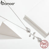 bamoer Leaf Necklace Authentic 925 Sterling Silver Clear Y-shape Link Necklaces