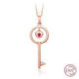 925 sterling silver choker rhinestone rose gold heart key lock chain necklace