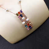 Rectangle copper stone sweater chain Pendant Necklace