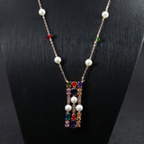 Rectangle copper stone sweater chain Pendant Necklace