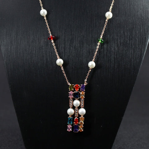 Rectangle copper stone sweater chain Pendant Necklace