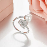 pearl panther ring 925 silver adjustable size leopard animal ring