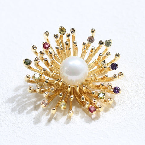 Vintage Style Rhodium Plated Clear Austria Crystals Pearl Big Flowers Brooch