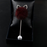 Coat Corsage Long Needle Brooch Cute Mink Hair Ball Rabbit Ear Boutonniere