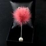 Coat Corsage Long Needle Brooch Cute Mink Hair Ball Rabbit Ear Boutonniere