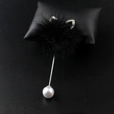 Coat Corsage Long Needle Brooch Cute Mink Hair Ball Rabbit Ear Boutonniere