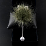 Coat Corsage Long Needle Brooch Cute Mink Hair Ball Rabbit Ear Boutonniere