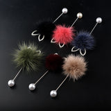 Coat Corsage Long Needle Brooch Cute Mink Hair Ball Rabbit Ear Boutonniere