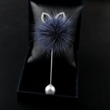 Coat Corsage Long Needle Brooch Cute Mink Hair Ball Rabbit Ear Boutonniere