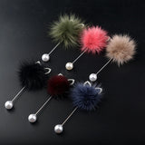Coat Corsage Long Needle Brooch Cute Mink Hair Ball Rabbit Ear Boutonniere