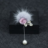 Mink Fur Women Luxury Flower Brooch