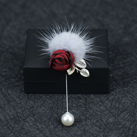 Mink Fur Women Luxury Flower Brooch