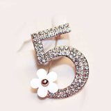 Number 5 Full Crystal Rhinestone Brooch Pins