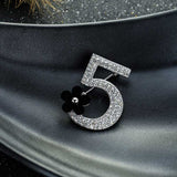Number 5 Full Crystal Rhinestone Brooch Pins