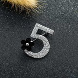 Number 5 Full Crystal Rhinestone Brooch Pins