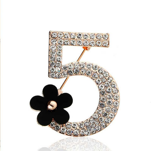 Number 5 Full Crystal Rhinestone Brooch Pins