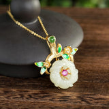 plated cloisonne natural hetian plum blossom pendant