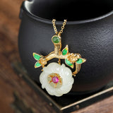 plated cloisonne natural hetian plum blossom pendant