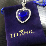 wholesale Titanic Heart of Ocean blue heart love forever pendant Necklace + velvet bag